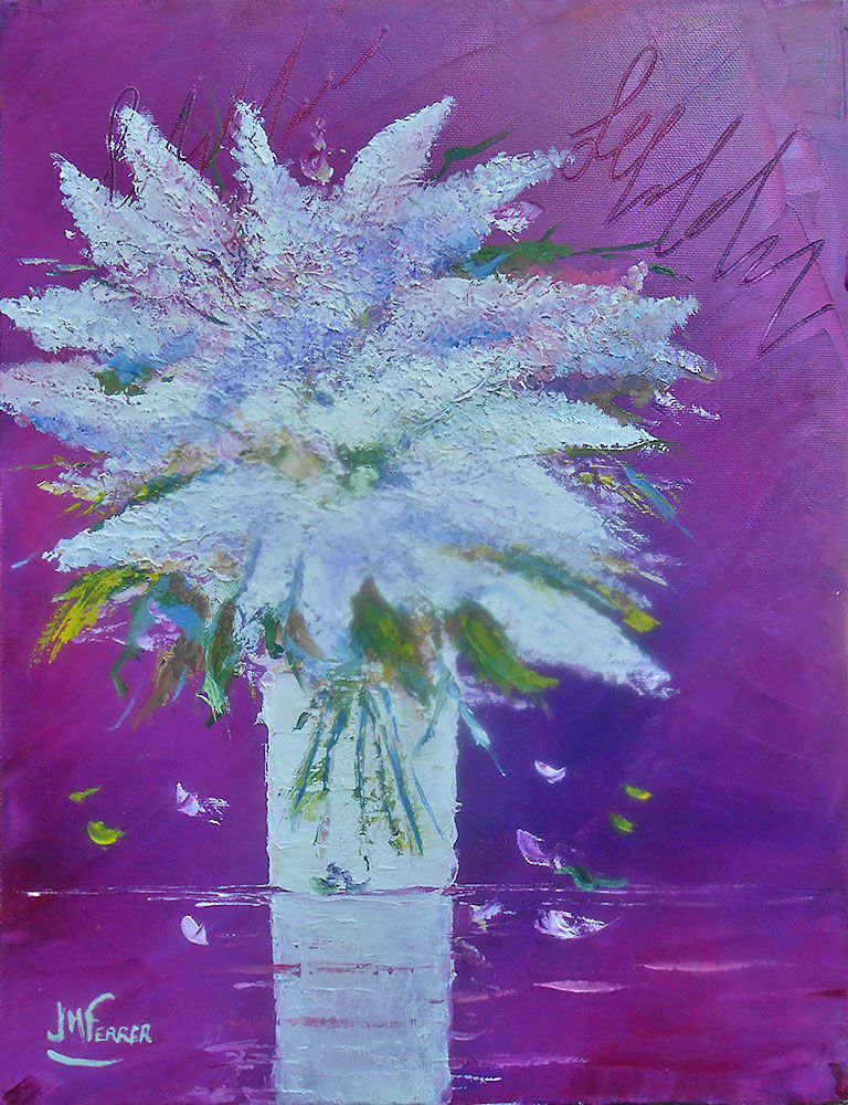 Jean Marie Ferrer artiste peintre de Provence, vente en ligne de tableaux à l'huile au couteau sur toile au couleurs de la Provence. Les lilas blancs.