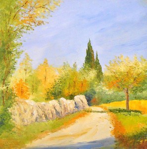 Jean Marie Ferrer artiste peintre de Provence, vente en ligne de tableaux à l'huile au couteau sur toile au couleurs de la Provence. Tableaux carrés sans châssis. Le chemin.