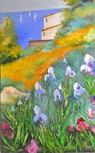 Jean Marie Ferrer artiste peintre de Provence, vente en ligne de tableaux à l'huile au couteau sur toile au couleurs de la Provence. Tableaux vendus en collection privée.Au temps des iris.