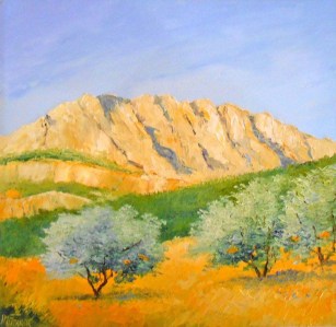 Jean Marie Ferrer artiste peintre de Provence, vente en ligne de tableaux à l'huile au couteau sur toile au couleurs de la Provence. Tableaux carrés sans châssis.SAINTE VICTOIRE