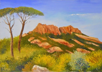 Jean Marie Ferrer artiste peintre de Provence, vente en ligne de tableaux à l'huile au couteau sur toile au couleurs de la Provence. Rocher de Roquebrune.