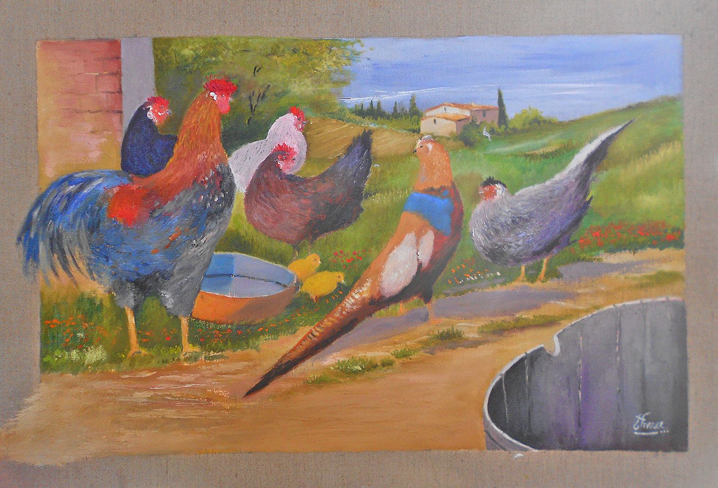 Jean Marie Ferrer artiste peintre de Provence, vente en ligne de tableaux à l'huile au couteau sur toile au couleurs de la Provence. Réunion en basse-cour